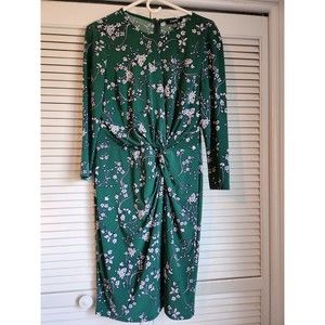 Chaps Green Floral Dress L Large Twist Front Jersey Knit